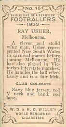1933 Wills's Victorian Footballers (Small) #16 Ray Usher Back